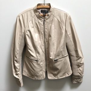 Bagatelle cream tan faux leather moto jacket coat